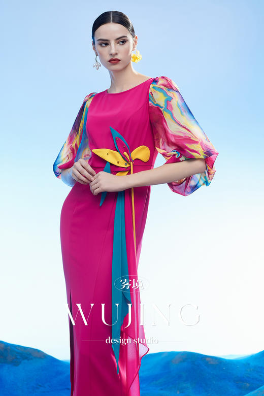 3204093 丹霞染绫 韩国进口水晶乔其纱进口斜纹织锦缎连衣裙 雾境 商品图5