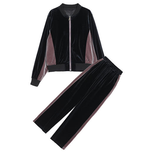 金丝绒运动套装女春秋2024新款休闲时尚高端女人味宽松大码两件套HR-YLFS8776 商品图4