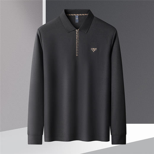 【高周波胸标】罗蒙春秋男士仿丝光polo衫男长袖t恤男商务男士polo衫 商品图7