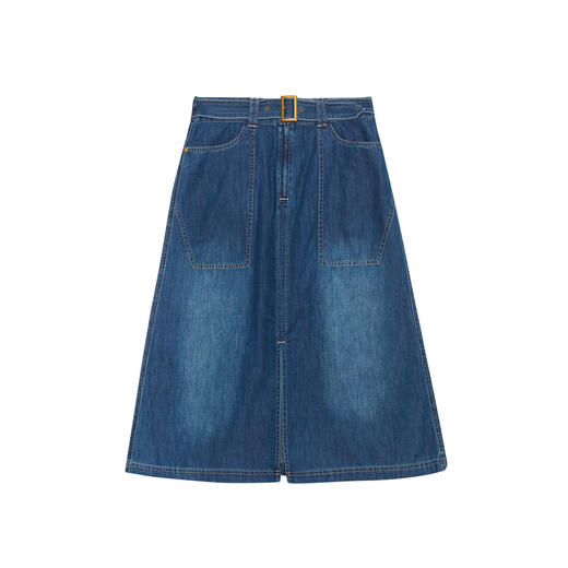 谜底高腰牛仔半身裙2024夏季新款A型前开叉中长裙配腰带246MB7002 商品图4