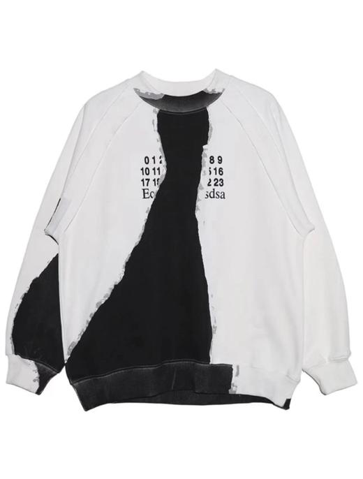 WY207冬季重磅新款黑白泼墨撕裂渲染印花圆领宽松长袖套头卫衣情侣款 商品图2