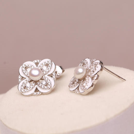美裕 925银淡水珍珠耳钉4-5mm白 107857 商品图5