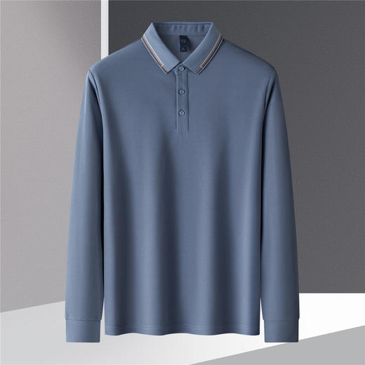 【撞色领】罗蒙春秋男士仿丝光polo衫男长袖t恤男商务男士polo衫长袖 商品图5