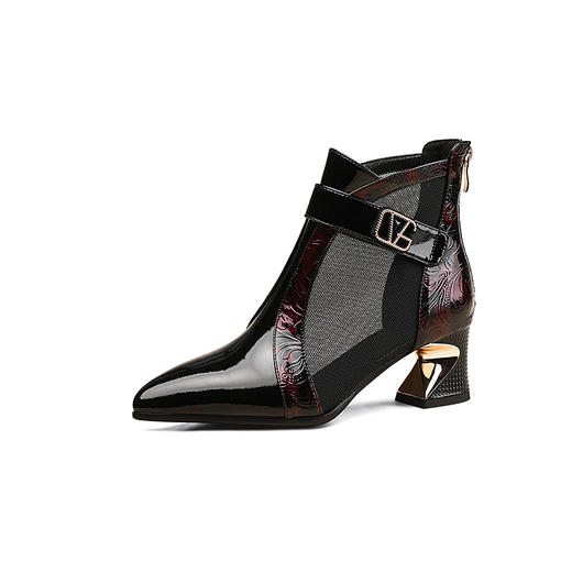 【预售5天】夏季新款，真皮拼接粗跟网靴短靴镂空凉靴PLGZ-D121-4 商品图13