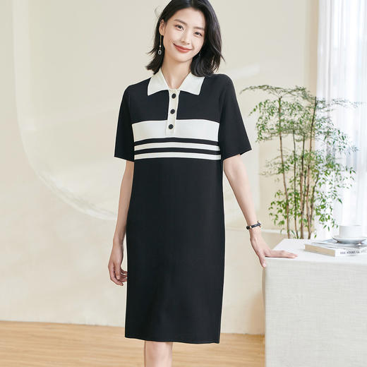 米思阳2025夏新款时尚休闲拼色连衣裙宽松直筒针织连衣裙女0620 商品图1
