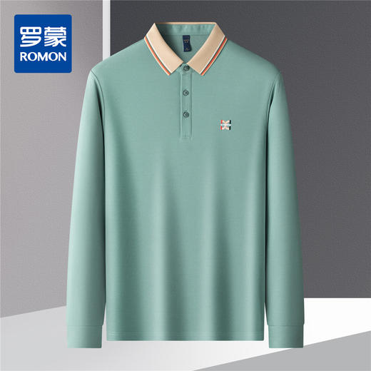 【绣花胸标】罗蒙春秋男士仿丝光polo衫男长袖t恤男商务男士polo衫 商品图0