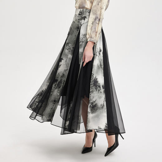 PF501斯尔丽2024新款国风复古优雅插片式水墨画飘逸显瘦半裙伞裙半截裙 商品图2