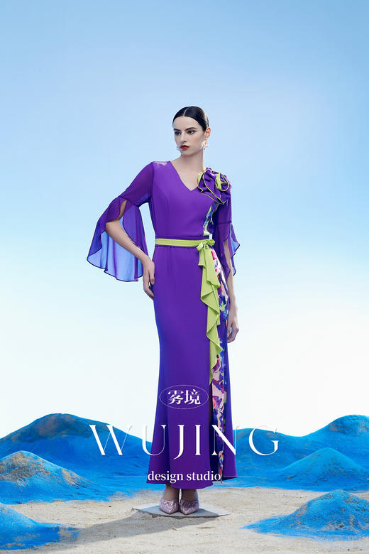 3204111 玉碧紫鸾 韩国进口水晶乔其纱进口纹理蜂窝缎连衣裙 雾境 商品图3