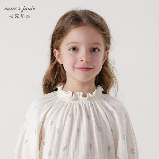 马克珍妮女童碎花满印花边立领衬衫儿童纯棉衬衣春装新款240110 商品图2