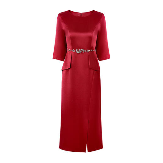 LC 2406酒红色宴会连衣裙修身版型妈妈装 商品图4