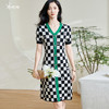 米思阳2026春夏新款时尚别致拼接连衣裙棋盘格弹力针织a字裙0571 商品缩略图0