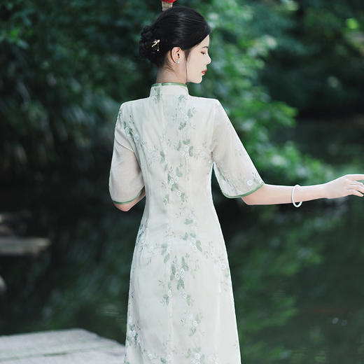 绿色旗袍轻款小清新气质少女修身小个子改良连衣裙KK2027 商品图2