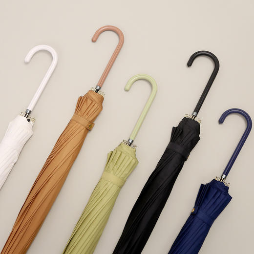 心选丨复古直柄雨伞【创意简约 长柄伞皮手柄直杆雨伞】纯色日系小清新长伞 商品图0