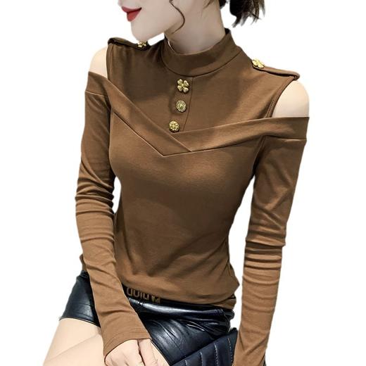 SMZ14974半高领打底衫女春季2024新款设计感气质上衣内搭性感露肩长袖T恤 商品图4