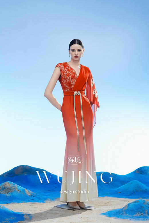 3204065 云漫琉璃 定制水晶蕾丝印花韩国进口水晶乔其纱连衣裙 雾境 商品图4