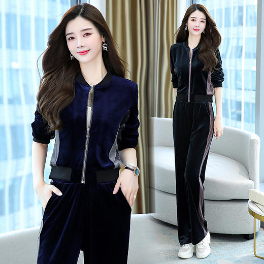 金丝绒运动套装女春秋2024新款休闲时尚高端女人味宽松大码两件套HR-YLFS8776 商品图2