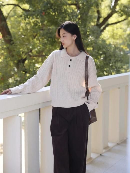 满天星闪耀亮片POLO领绞花毛衣 粗针麻花辫针编织 进口AG长绒棉纱线 绞花工艺织造 G0716 商品图1