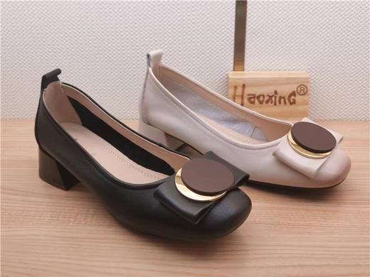 2022豪行春季女鞋正品真皮休闲舒适粗跟浅口女单鞋22130699大码 商品图2