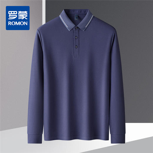 【撞色领】罗蒙春秋男士仿丝光polo衫男长袖t恤男商务男士polo衫长袖 商品图3
