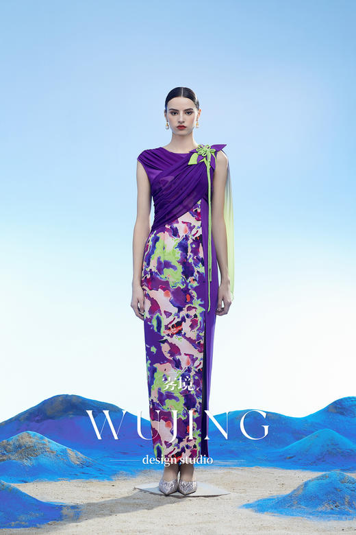 3204109 玉碧紫鸾 韩国进口水晶乔其纱进口纹理蜂窝缎连衣裙 雾境 商品图3