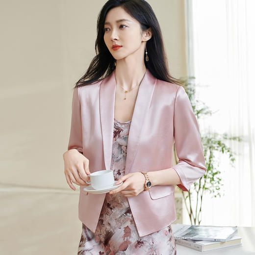 剩S/M/L/XL/XXL 米思阳2026春季新款气质高级感醋酸西装外套宽松七分袖弹力上衣女0496 商品图1