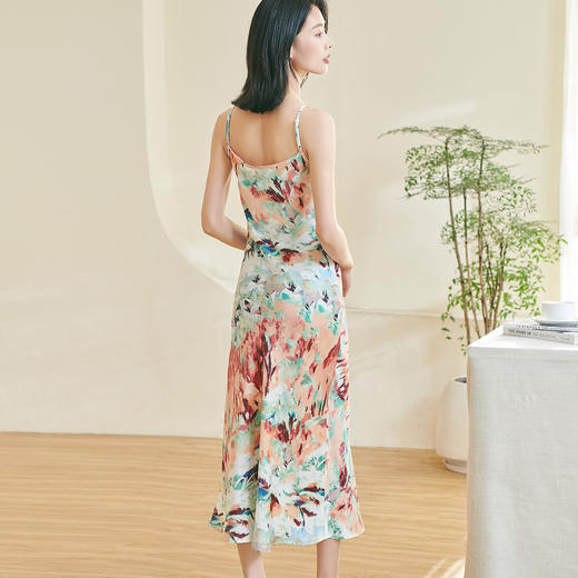 剩S/M 米思阳2026春季新款优雅气质印花吊带裙修身无袖搭配连衣裙女0396 商品图3