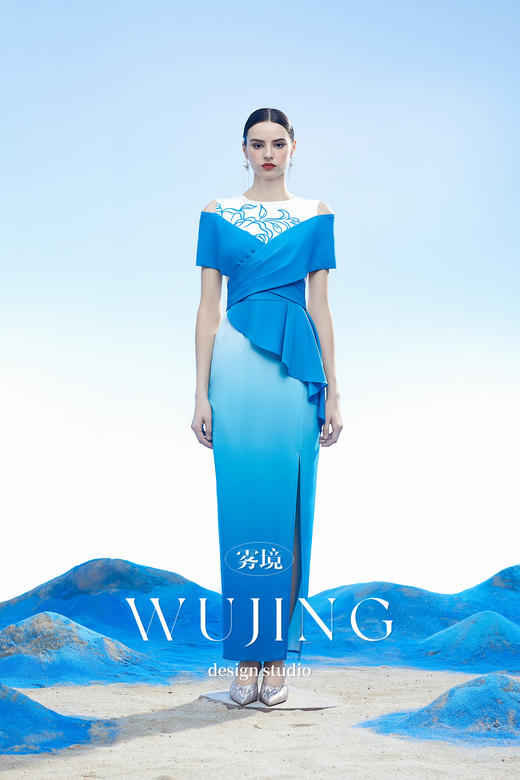 3204087 穹灵疏影 韩国进口水晶乔其纱进口纹理蜂窝缎连衣裙 雾境 商品图2