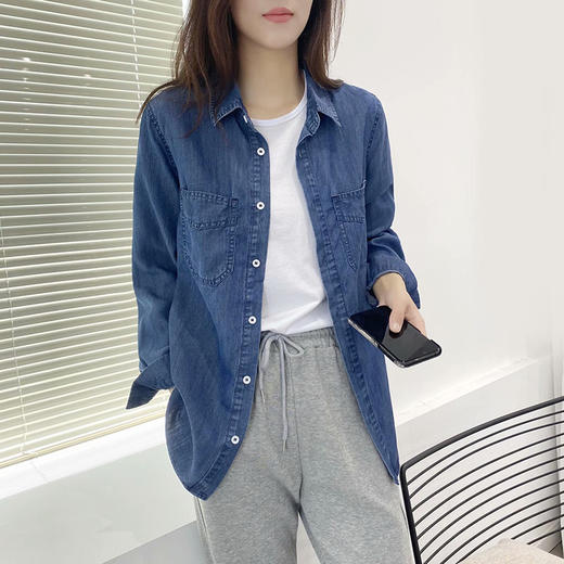 MOMMY KIKO 2024春款天丝莱赛尔蓝色薄款牛仔衬衫复古气质上衣-N2114 商品图3