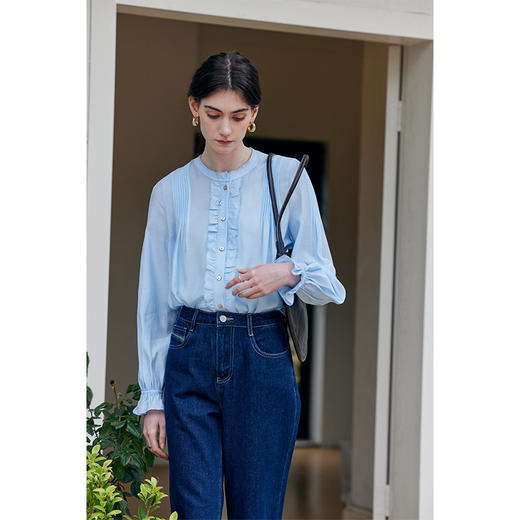 HeyDress法式花边醋酸衬衫女春季复古宽松立领宫廷风浪漫气质上衣 商品图3