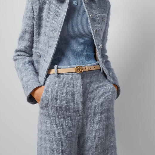 GUCCI 古驰 女士 GG Marmont系列 窄版腰带 米色 409417 0YA0G 5701 商品图3