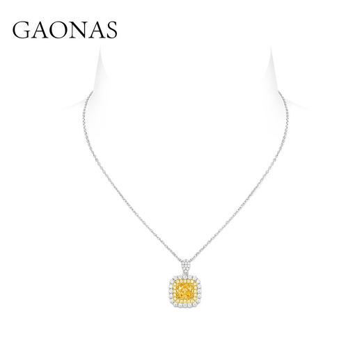 GAONAS 坠链均925银合成锆石 高纳仕 黄色方形轻奢项链 YX041600 商品图2