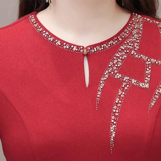 TZW-婚宴连衣裙红色中长裙2024年春季新款礼服长袖打底A字裙 商品图3
