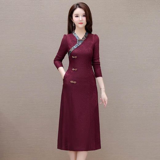 QYM-114A528新款中式国风改良旗袍春季女装气质提花盘扣裙子 商品图0