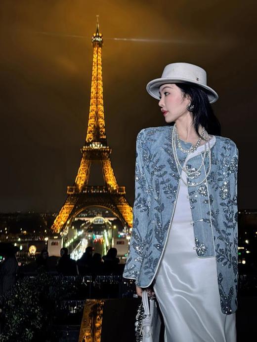 BeQueenStory【暗香浮动】新中式重工珠片绣斜门襟提花水洗牛仔外套 商品图5