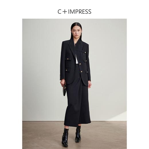 西嘉C+IMPRESS/西嘉醋酸老钱绅士风黑色半身裙女中长款设计感气质裙子BQ2401043 商品图2