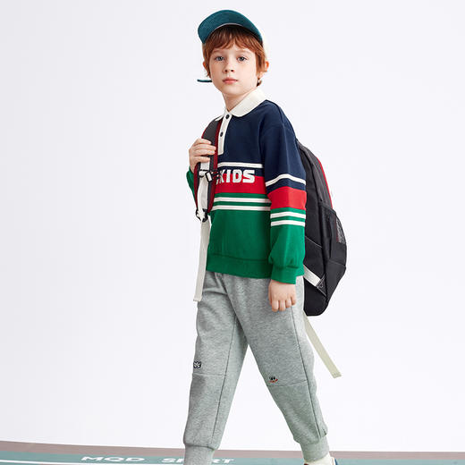 【MQD】童装儿童春秋新品翻领卫衣宝宝字母撞色拼接时尚上衣9633W0608 商品图1