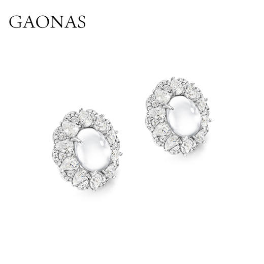 GAONAS 925银合成锆石耳饰 高纳仕 经典蛋形繁花白色耳钉WE041300 商品图1