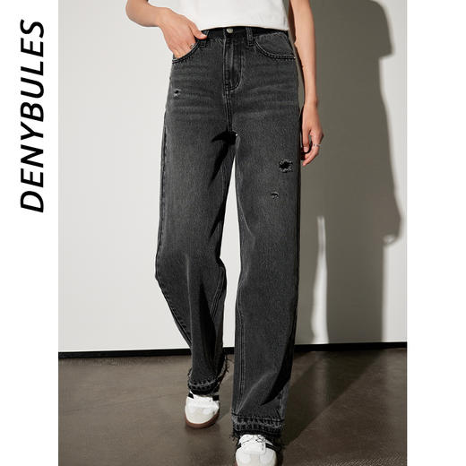 【好看好看】DENYBULES 夏季拼色直筒散边天丝阔腿裤休闲宽松显瘦复古撞色DB6108 商品图5