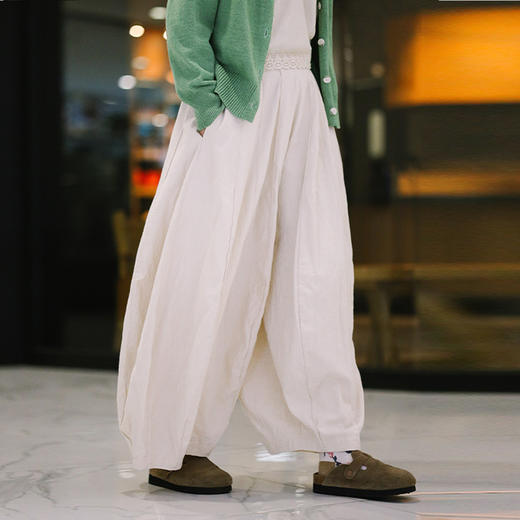 绽放018朵/2024新款文艺立体浮雕压花半松紧腰双层纯棉阔腿灯笼裤 商品图1