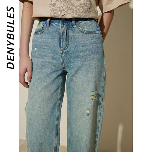 【好看好看】DENYBULES 夏季拼色直筒散边天丝阔腿裤休闲宽松显瘦复古撞色DB6108 商品图1