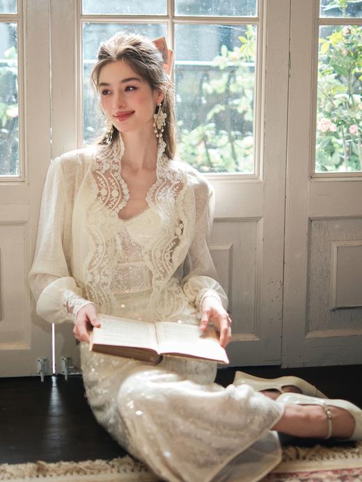 【大货捡漏，不退不换】  【花期美梦】法式重工亮片绣花蕾丝肌理感纯欲性感V领吊带 商品图7