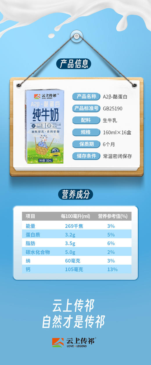 【配料只有生牛乳】放牧祁连 自然甘甜 | 云上传祁-A2β酪蛋白纯牛奶 乳糖不耐受的人也能喝 纯正A2蛋白营养 早餐牛奶 160ml*16瓶/箱 商品图11