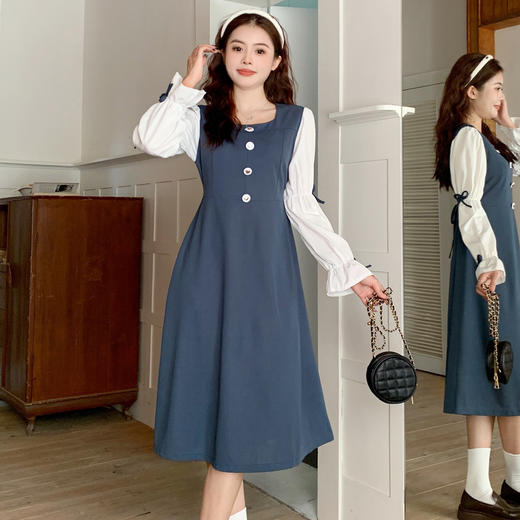 春季新款【复古方领淑女连衣裙】大码女装袖口蝴蝶结 茶歇法式风 显瘦连衣裙 商品图2