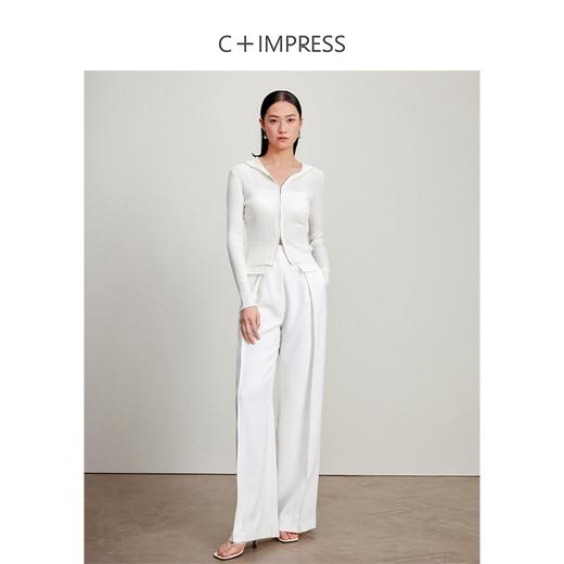 西嘉C+IMPRESS/西嘉45支14针羊毛连帽针织上衣女修身双头拉链开衫外套MY2401108 商品图2