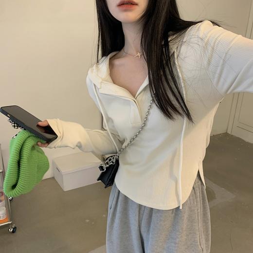 春夏新款【纯欲风连帽长袖T恤】修身显瘦内搭打底衫 ins风上衣 商品图1