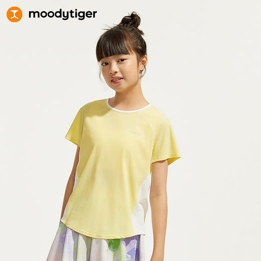 【专属】moodytiger女童短袖T恤24夏季新款个性圆领撞色宽松透气运动衫42210113 商品图0