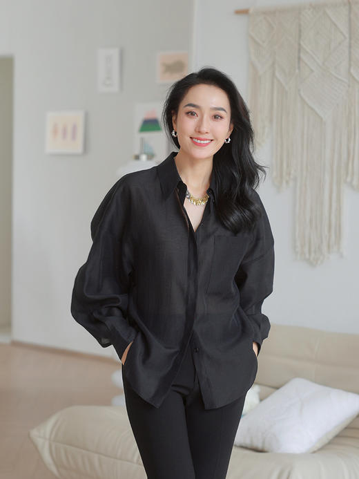 “身披氤氲” 莱赛尔&亚麻混纺 松弛感宽松纱感衬衫 商品图0