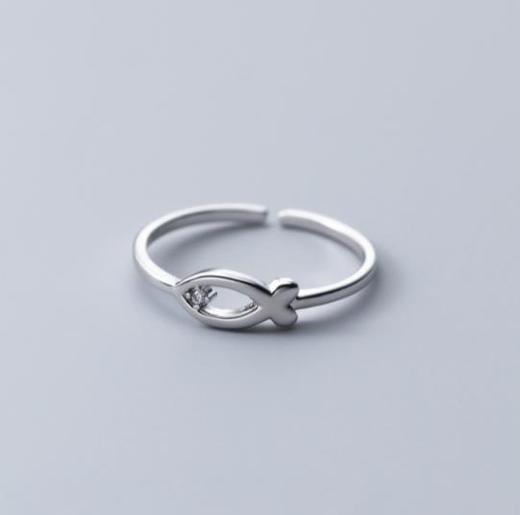 S925银单钻镂空小鱼戒指开口可调节 商品图3