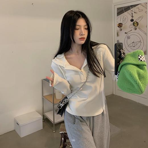 春夏新款【纯欲风连帽长袖T恤】修身显瘦内搭打底衫 ins风上衣 商品图4