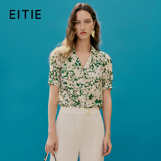 EITIE爱特爱夏季新款印花时尚气质V领显瘦衬衣7409101 商品图0